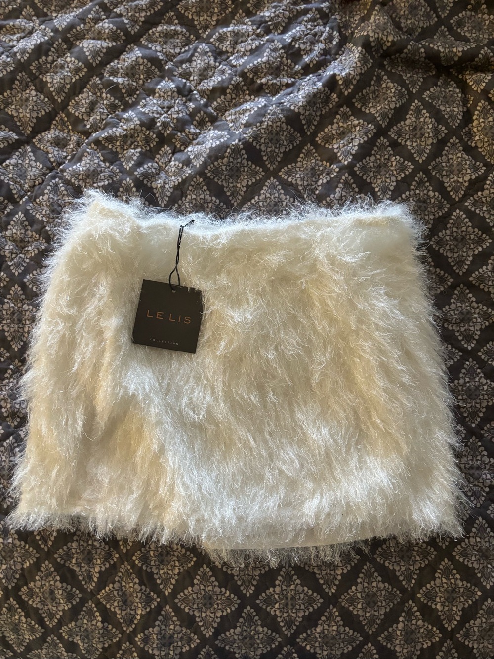 Le Lis Ivory Faux Fur Mini Skirt